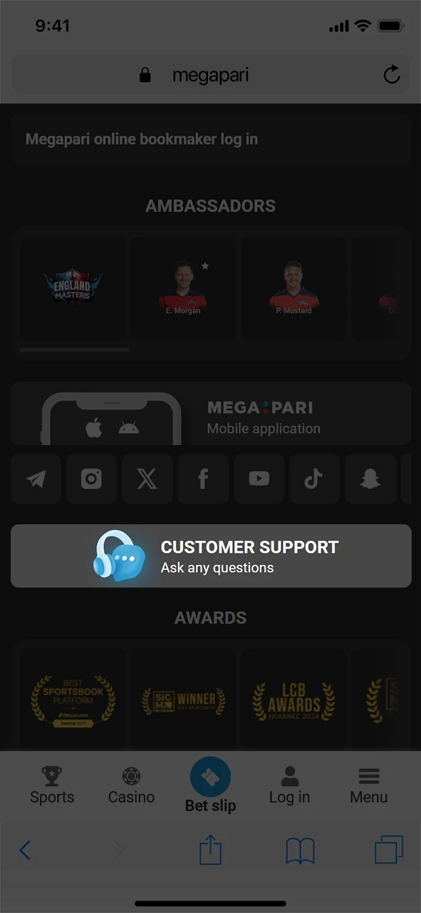 Go to the download section of the Megapari mobile app.