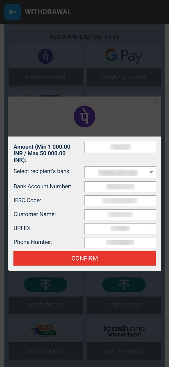 Confirm your withdrawal from Megapari.