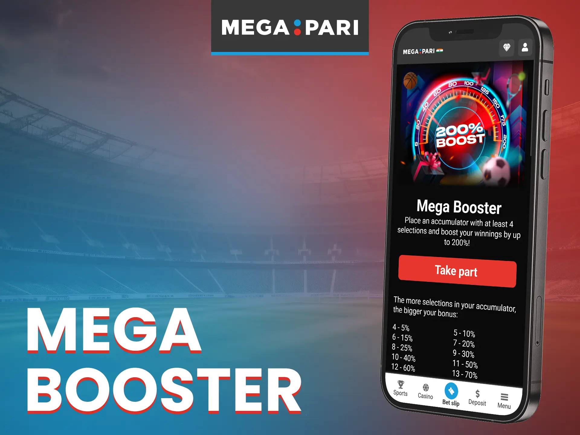 Increase your accumulator bets with Mega Booster bonus at Megapari.