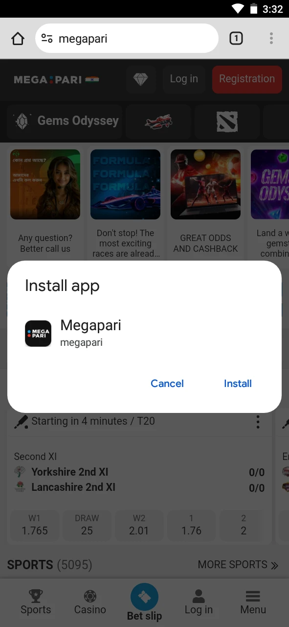 Confirm the installation of the Megapari PWA application.