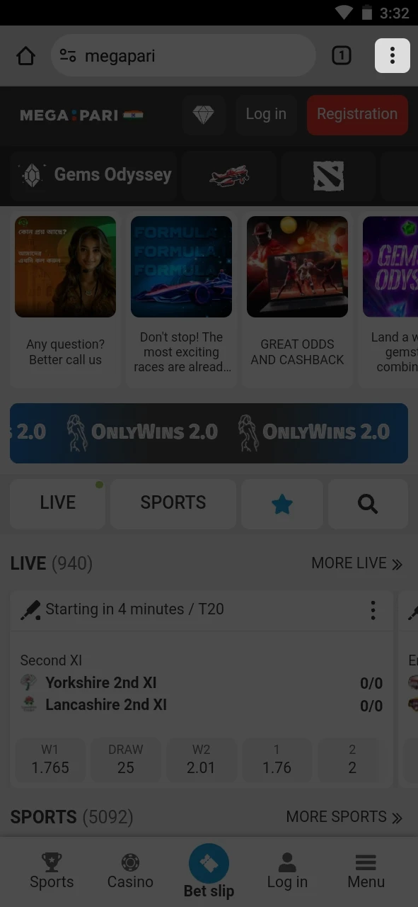 Open the browser menu to install the Megapari PWA application.