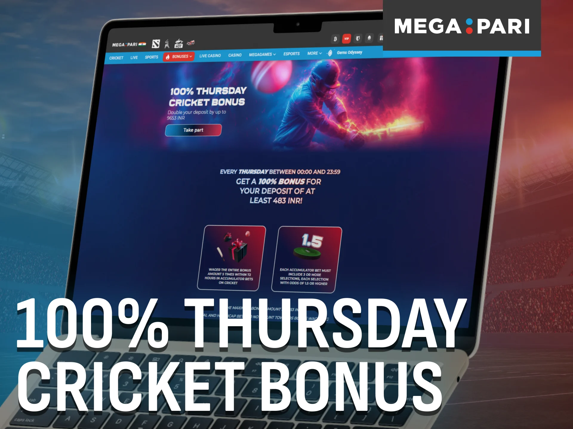 Grab the Thursday cricket bonus when betting with Megapari in India.