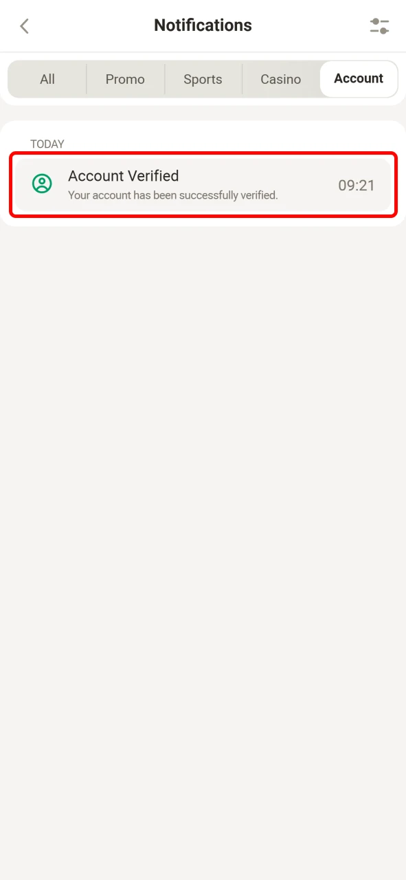 Wait for confirmation and access Parimatch features.