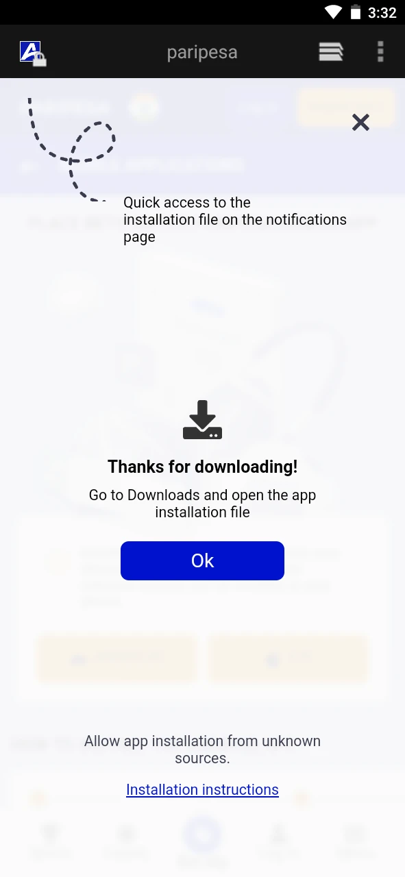 Click on the download button for the Paripesa app.