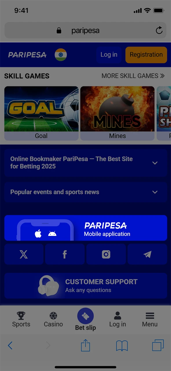 Go to the download section of the Paripesa app.