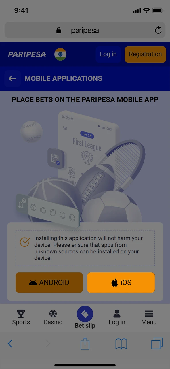 Go to the Paripesa app download page via a link from the official website.
