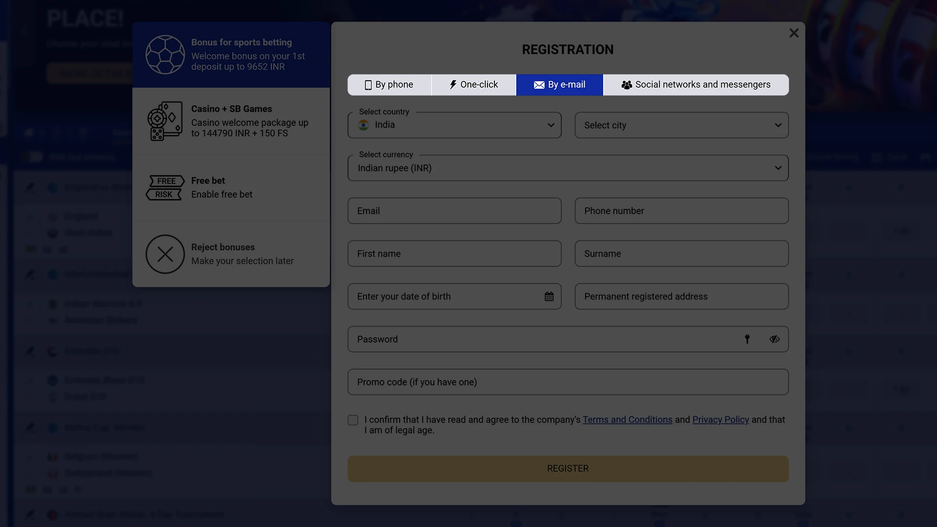 Register on SapphireBet via phone, email, or social media.