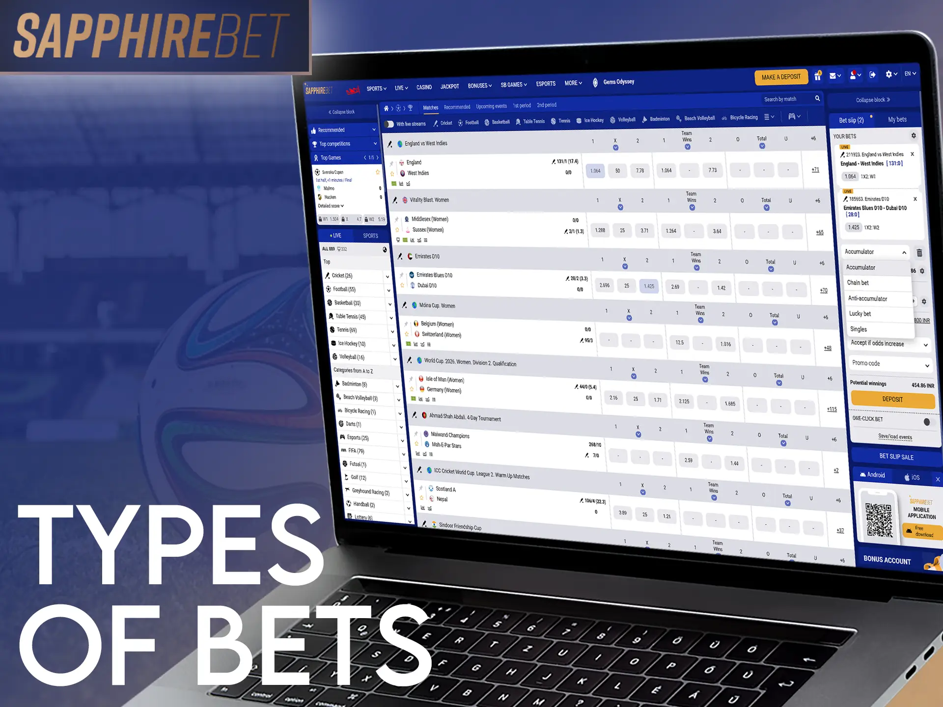 Find out more about the types of bets at SapphireBet.