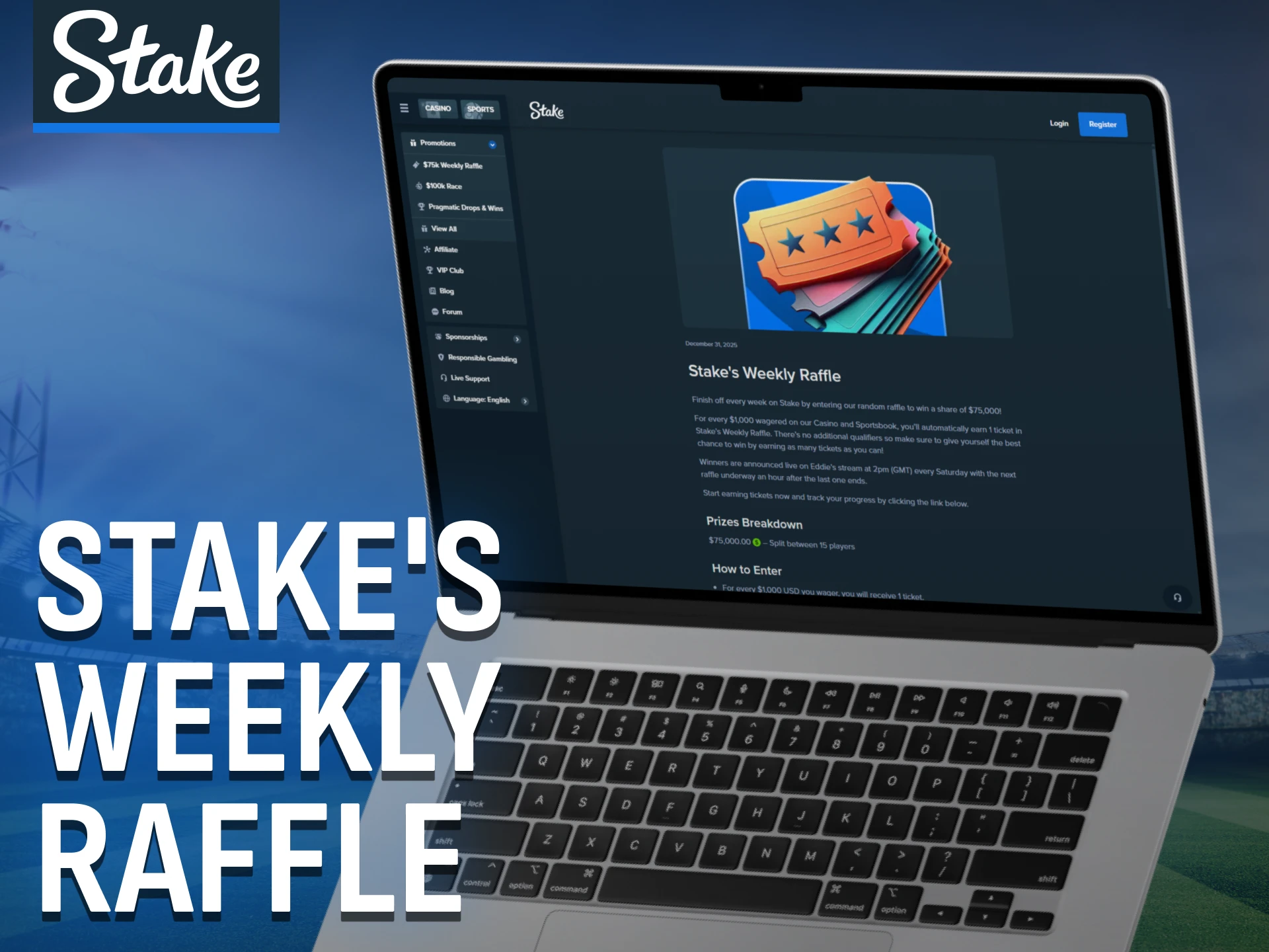 Win extra rewards every week with Stake's Weekly Raffle promotion.
