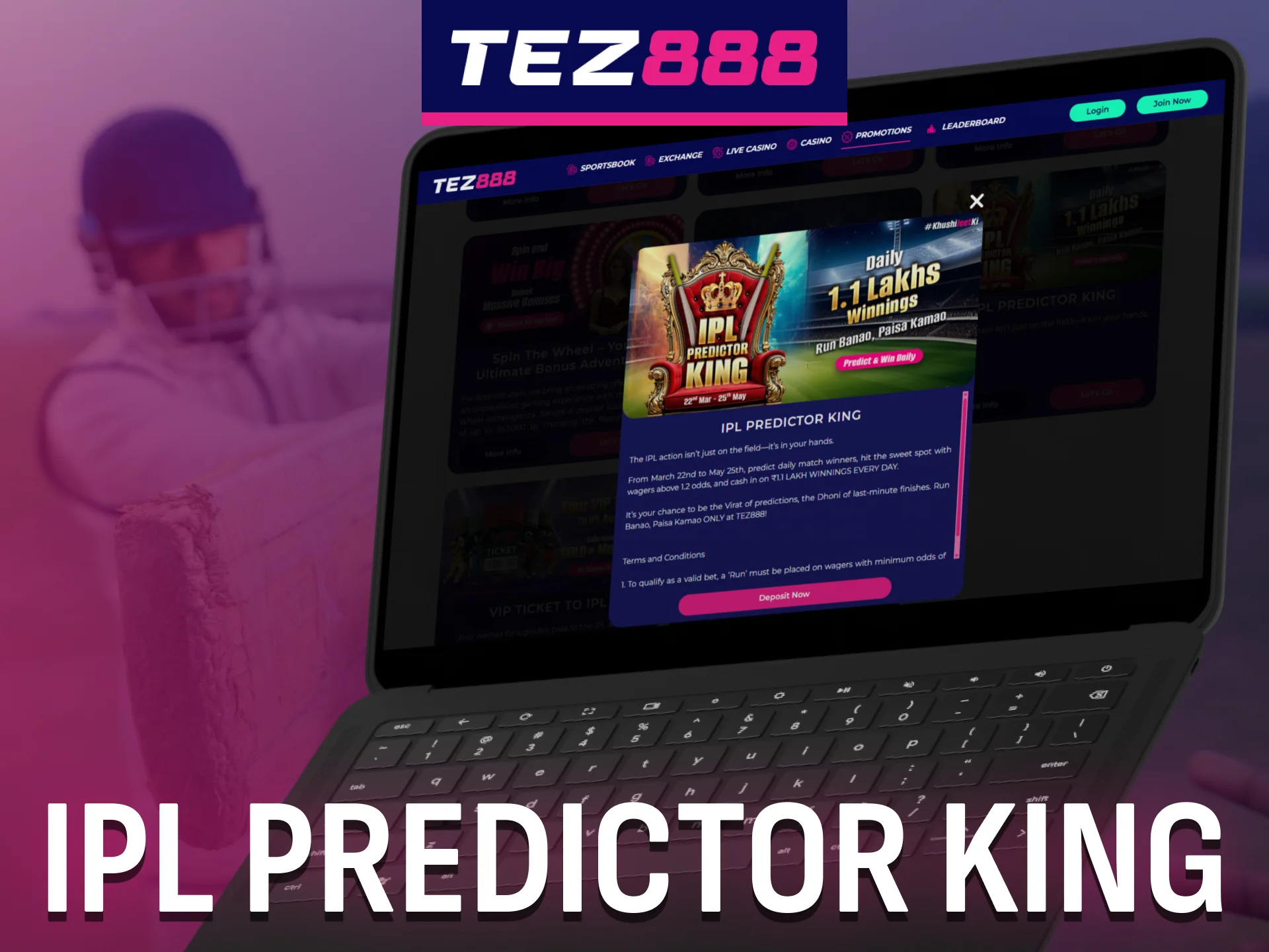 Compete in the Tez888 IPL Predictor King and win big.
