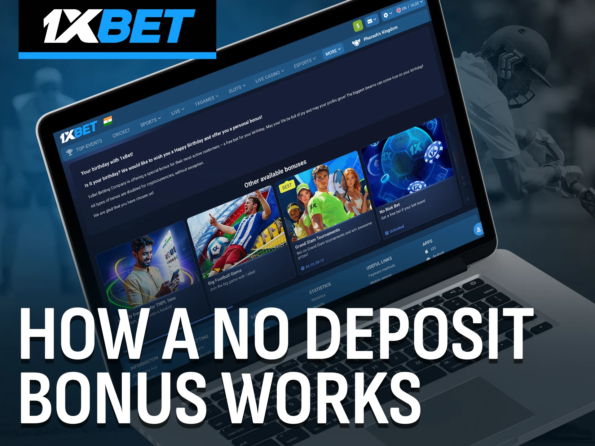 See how a no deposit bonus works on 1xBet.