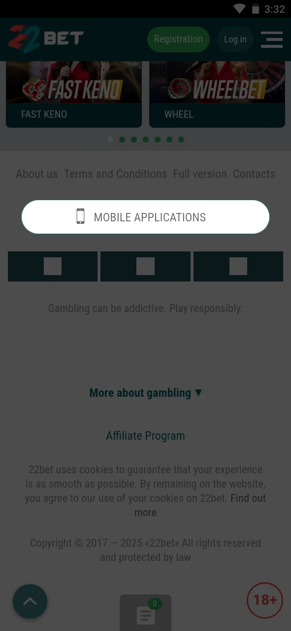 Go to the mobile app section of the 22Bet website.