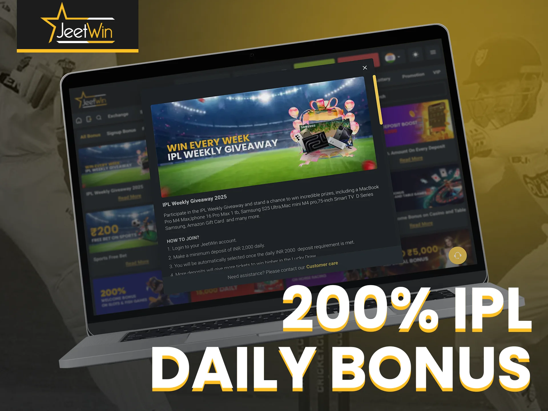 Get a 200% IPL daily bonus and boost your cricket bets on Jeetwin.