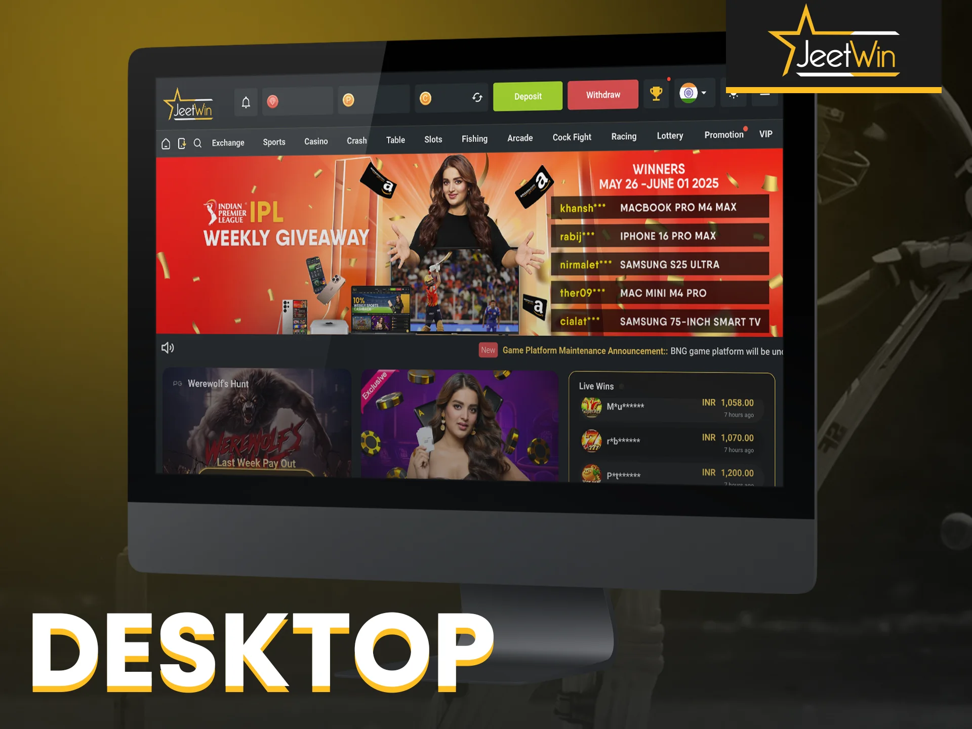 Play comfortably on desktop with the full Jeetwin experience.