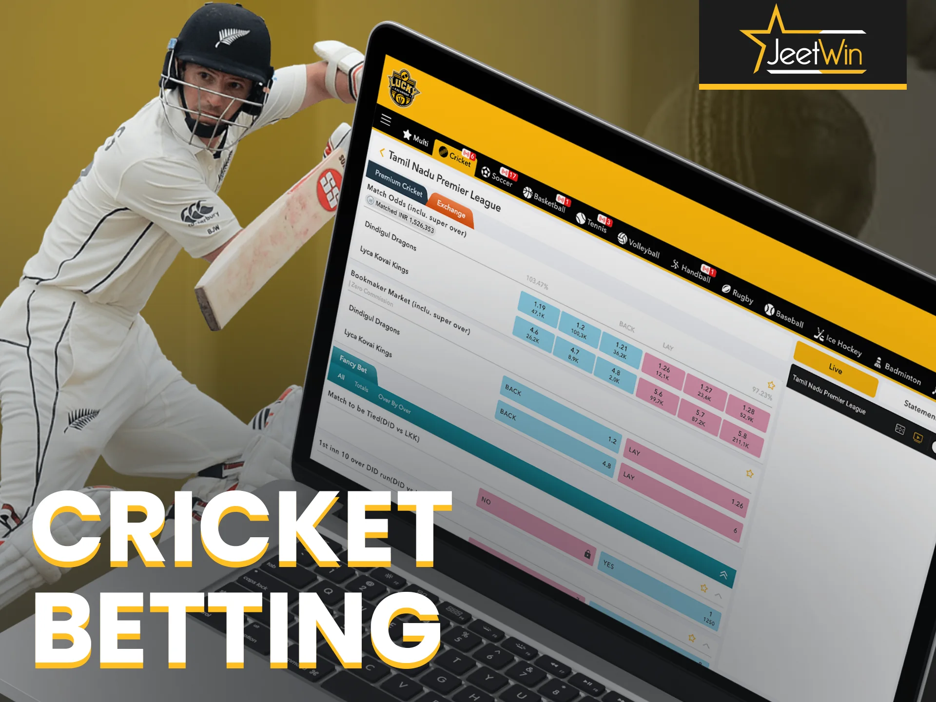 Bet on cricket in India with Jeetwin and win more.