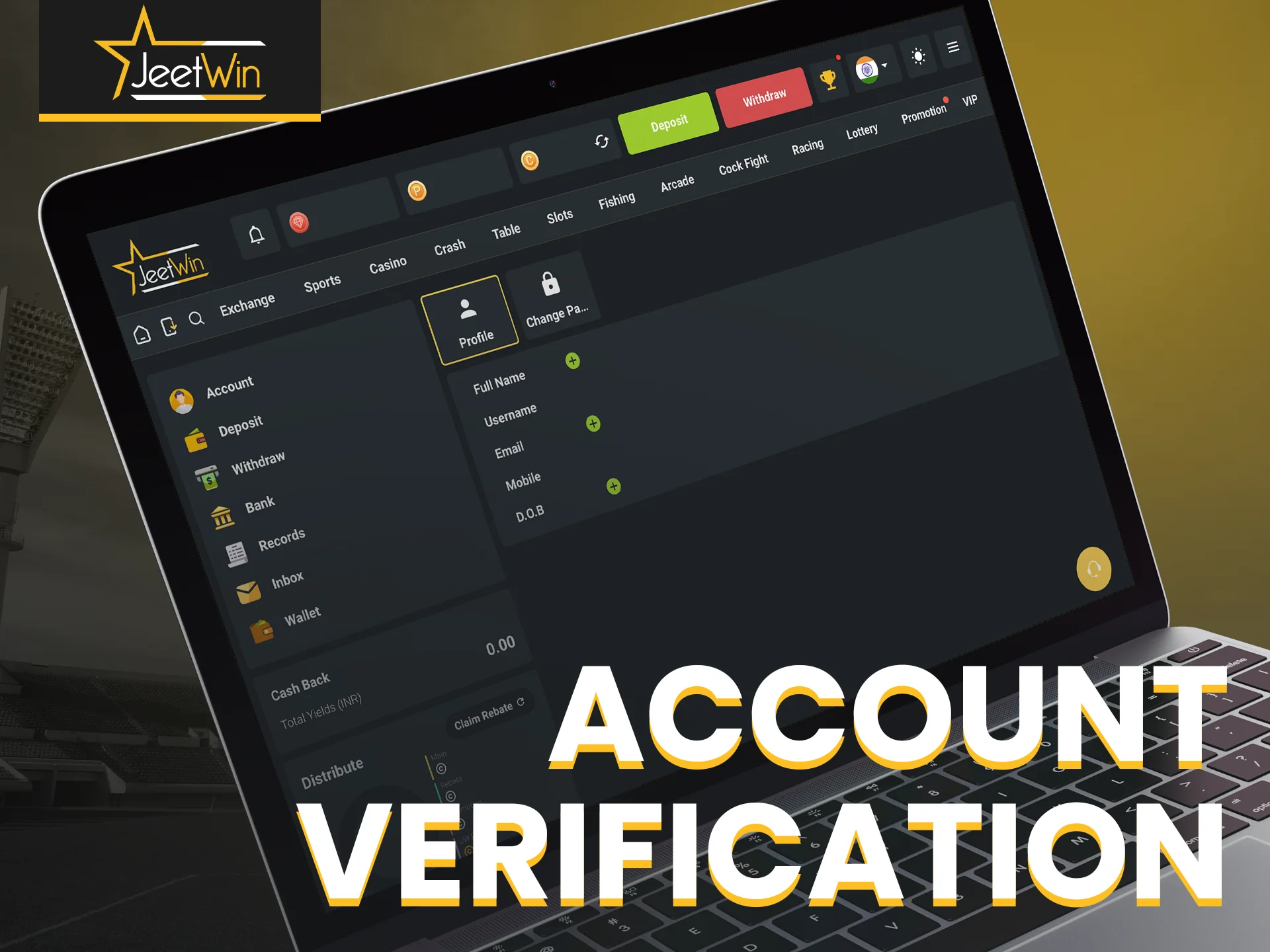 Complete account verification to unlock full access on Jeetwin.