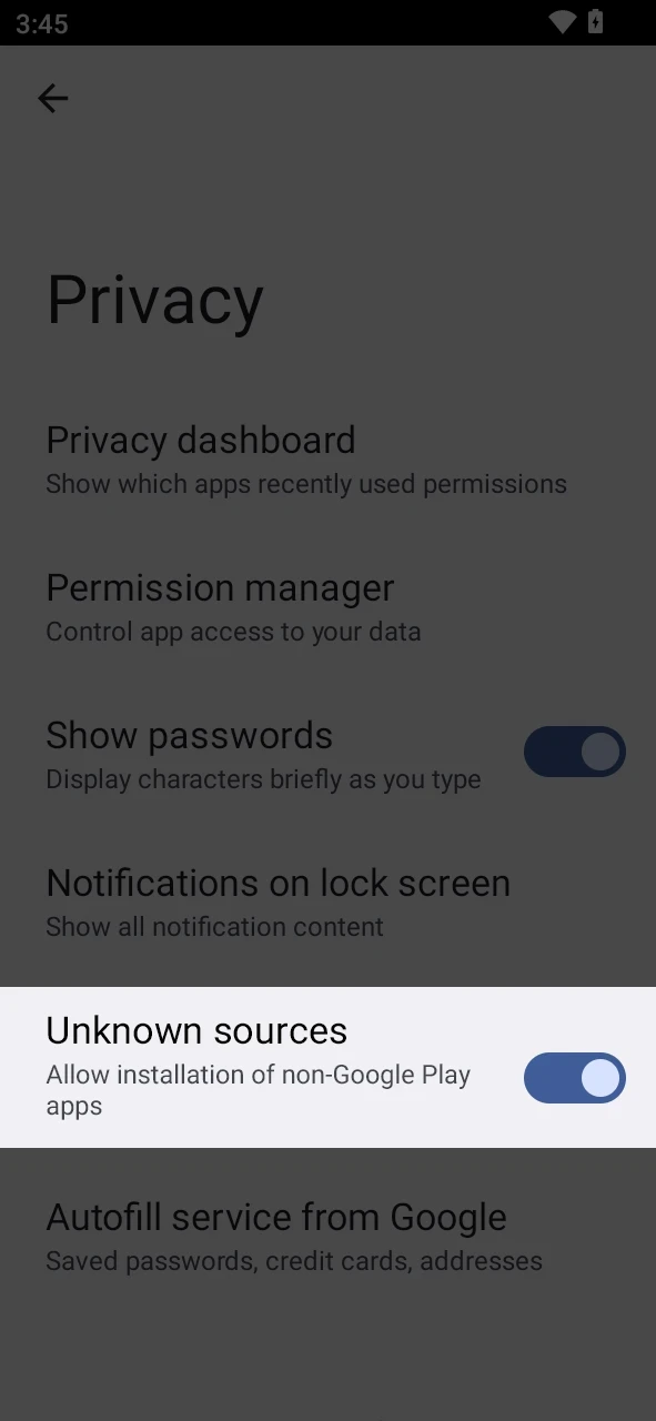 Allow the installation of the Satbet app in the settings.