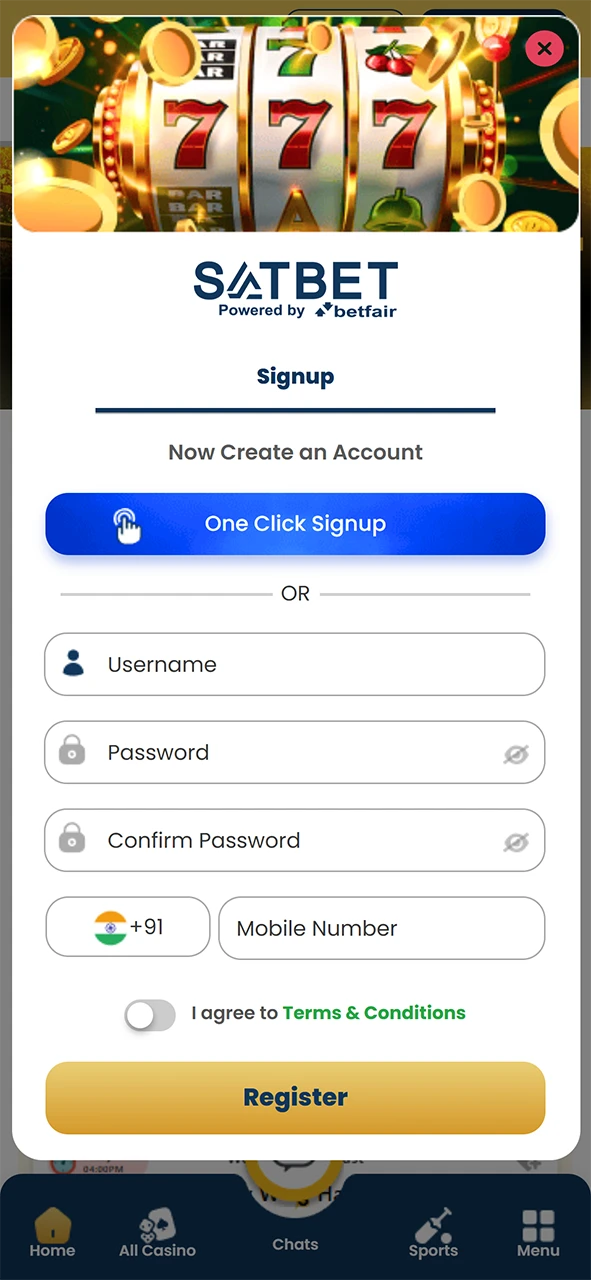 Satbet registration form.