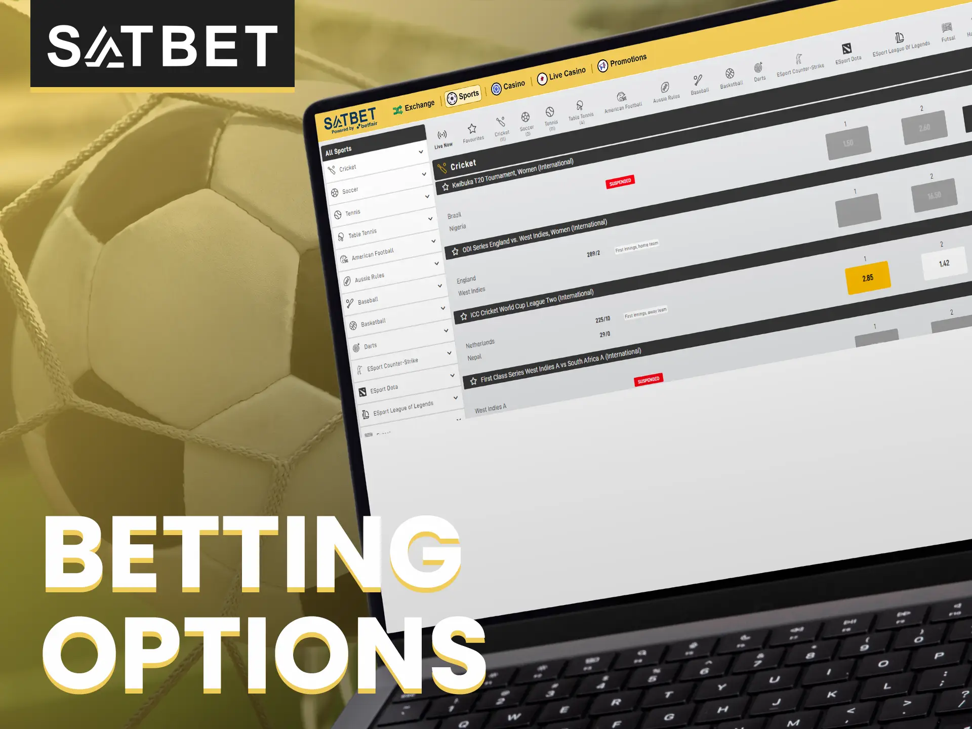 Satbet provides a wide range of betting options.