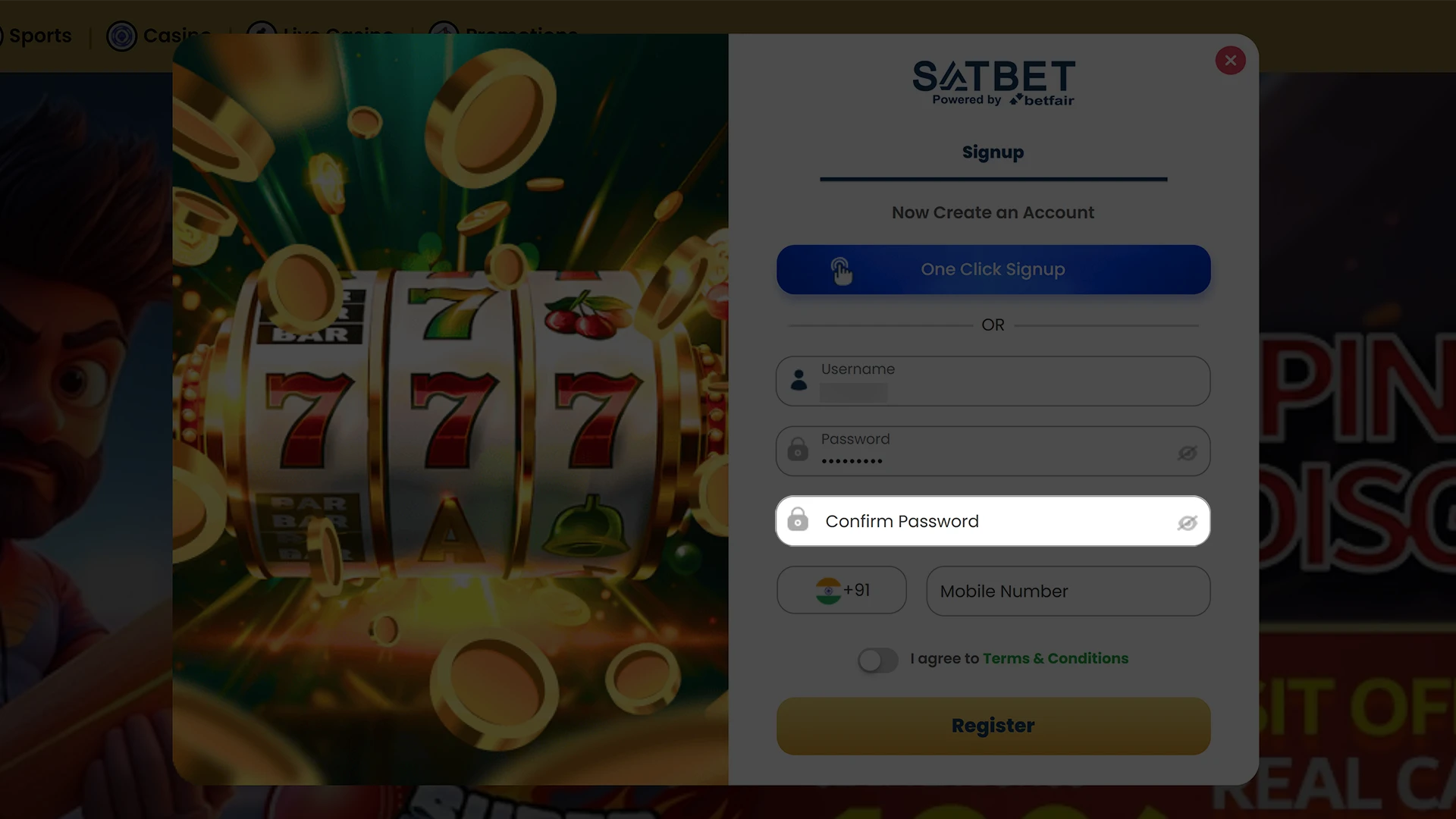 Confirm your Satbet password.