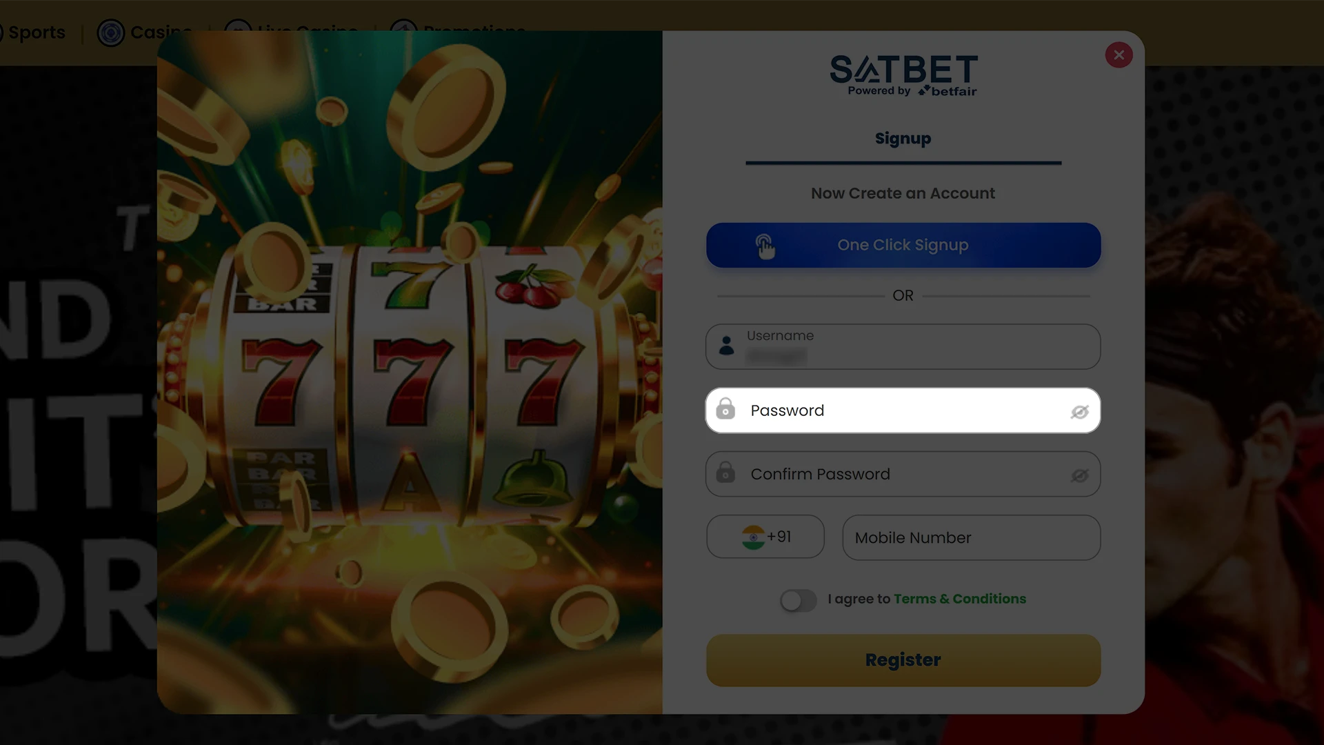 Come up with a strong password for your Satbet account.