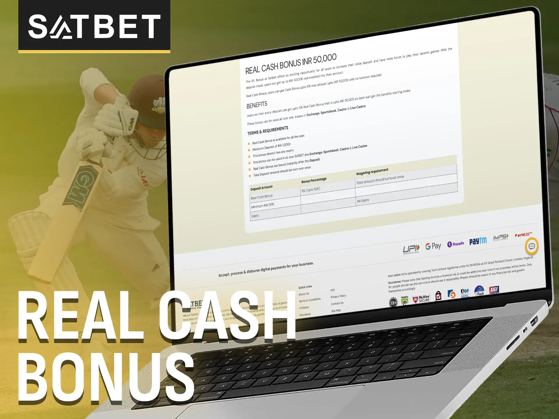 Get real money cashback on Satbet deposits.