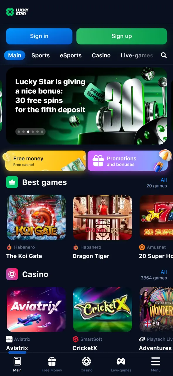 Open the Lucky Star website to get the newest Android app update.