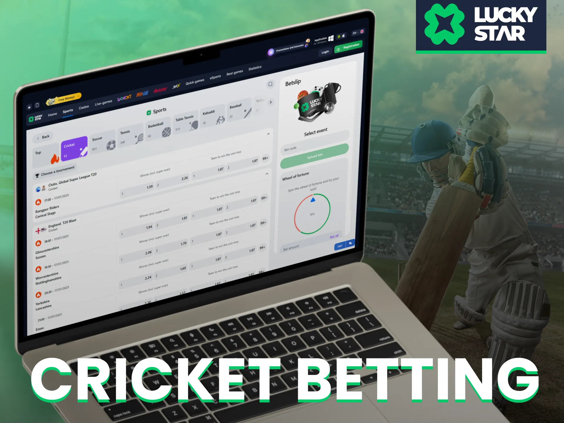 Place cricket bets with Lucky Star and follow live Indian tournaments.