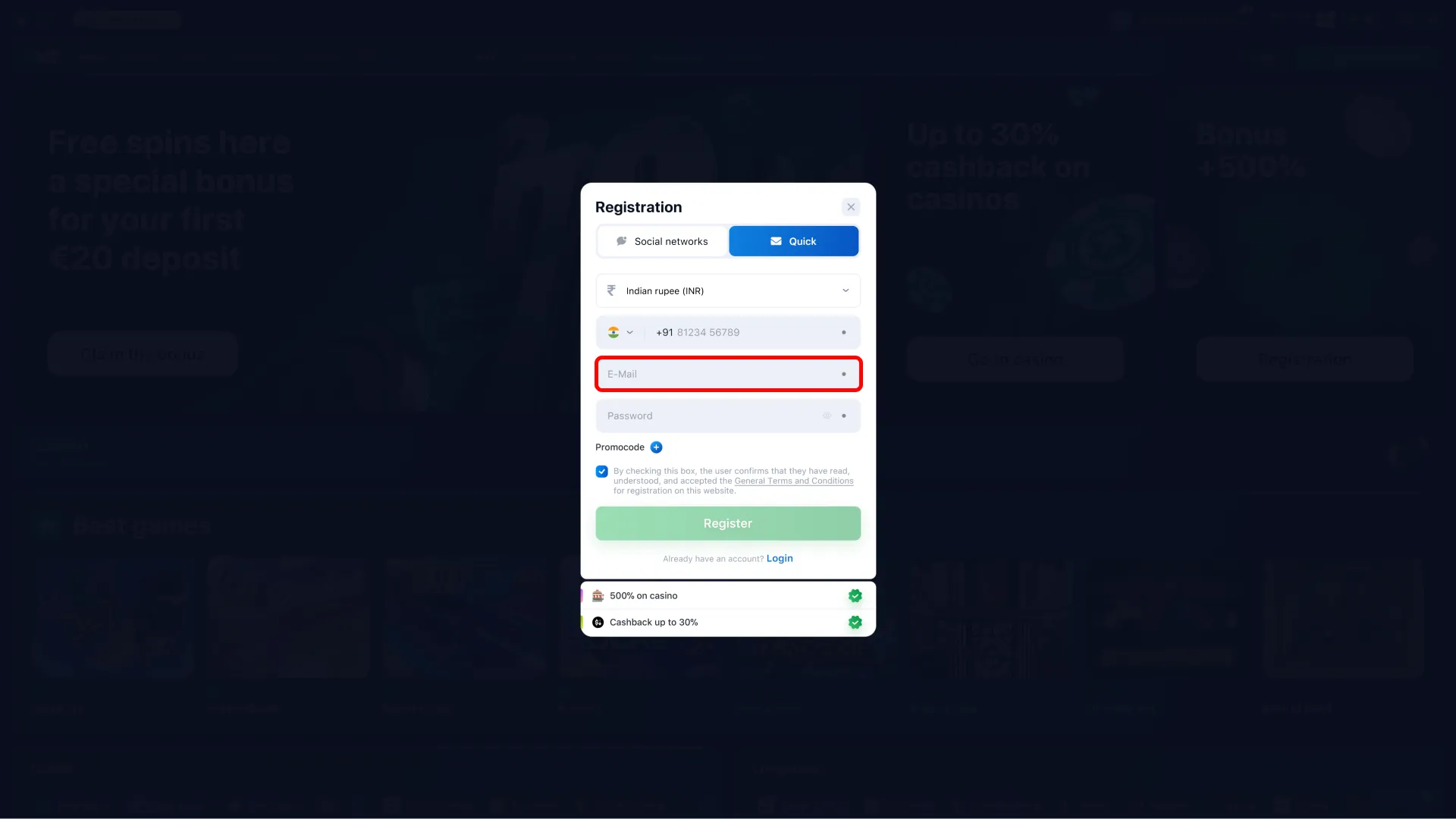 Enter your valid email address and username to join Lucky Star.