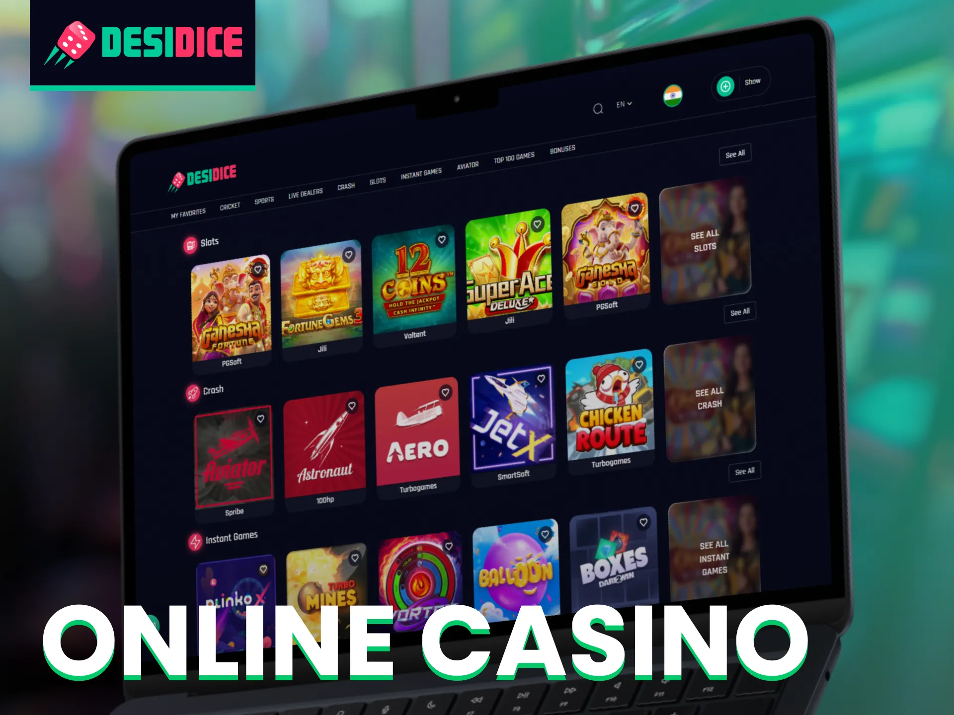 Explore the strong Desidice casino section with over 10000 slots and live dealer games.
