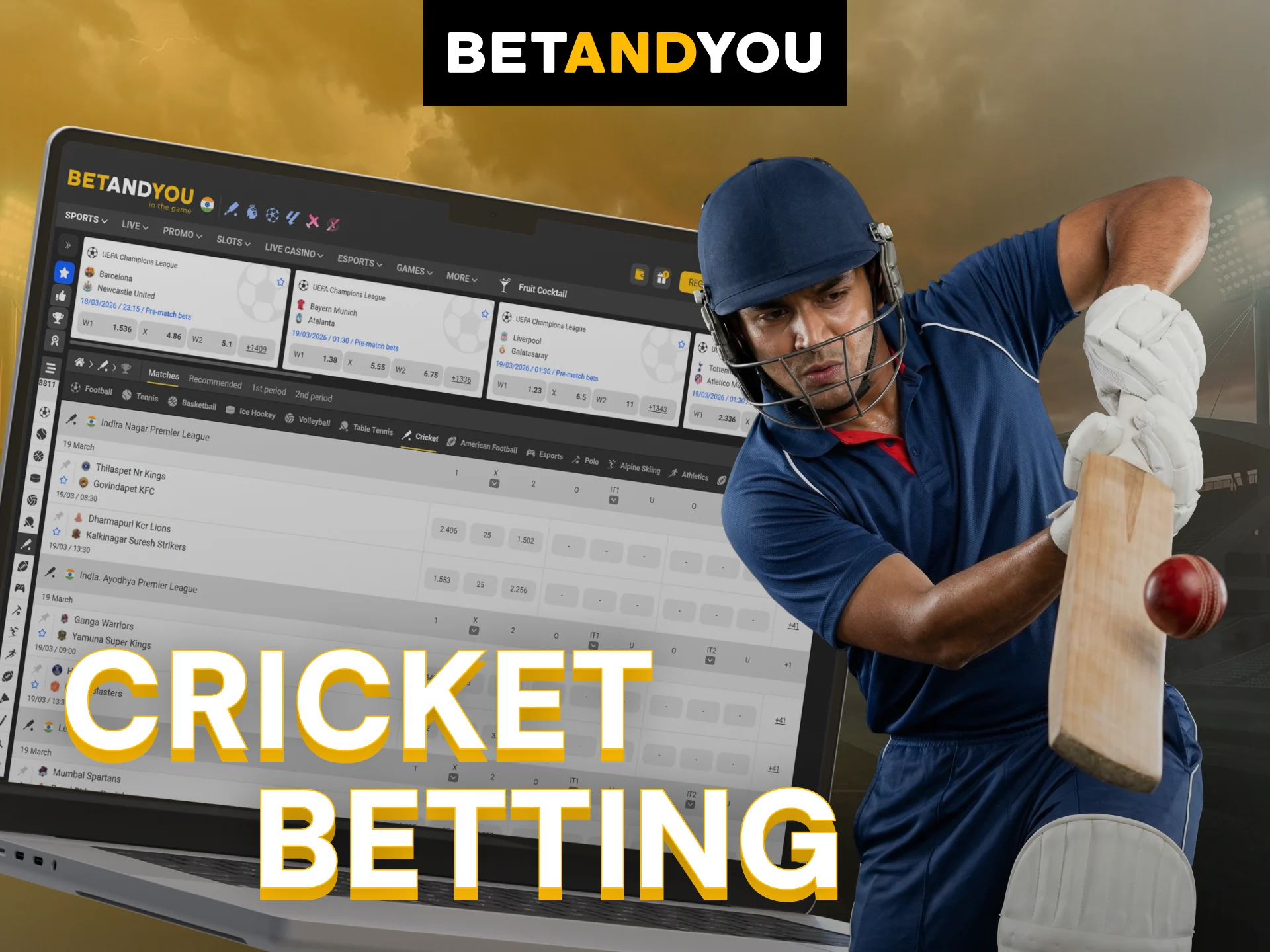 Place winning wagers on popular cricket matches at Betandyou India.