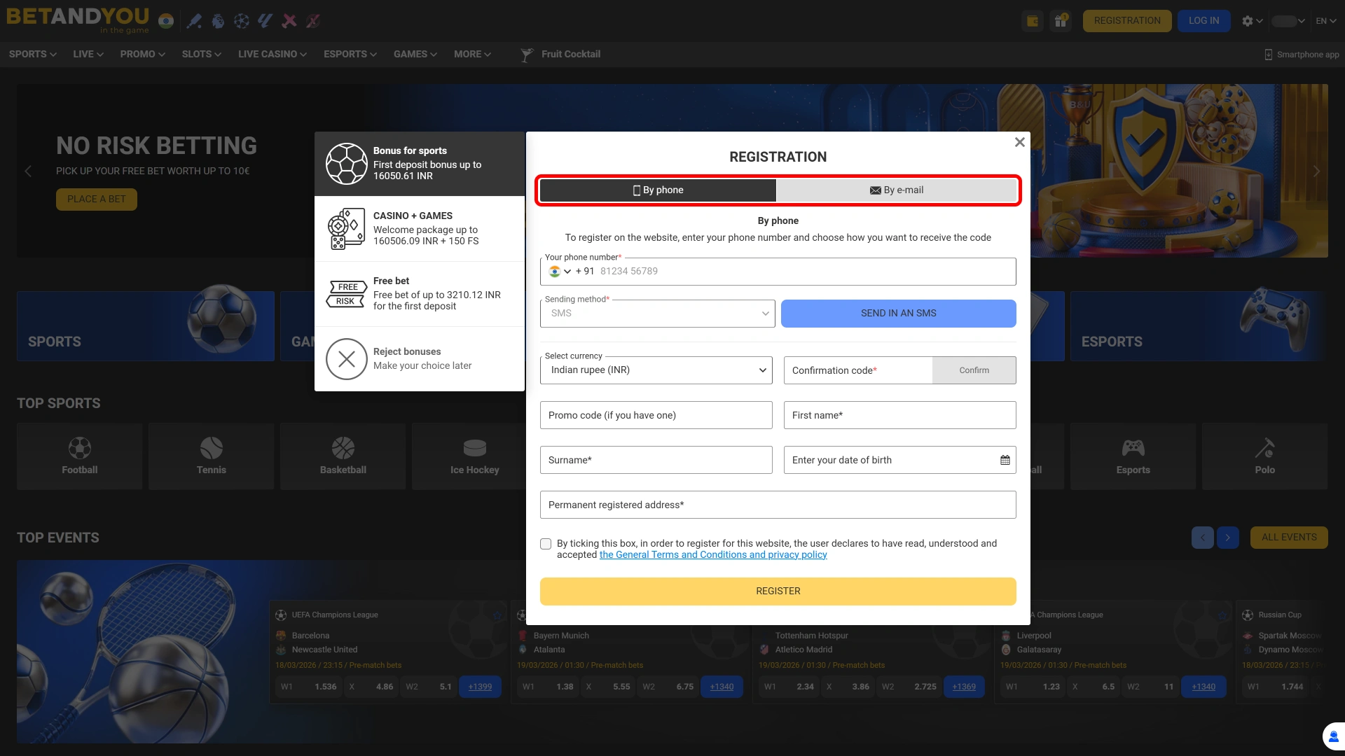 Select a convenient way to complete your Betandyou Register application.
