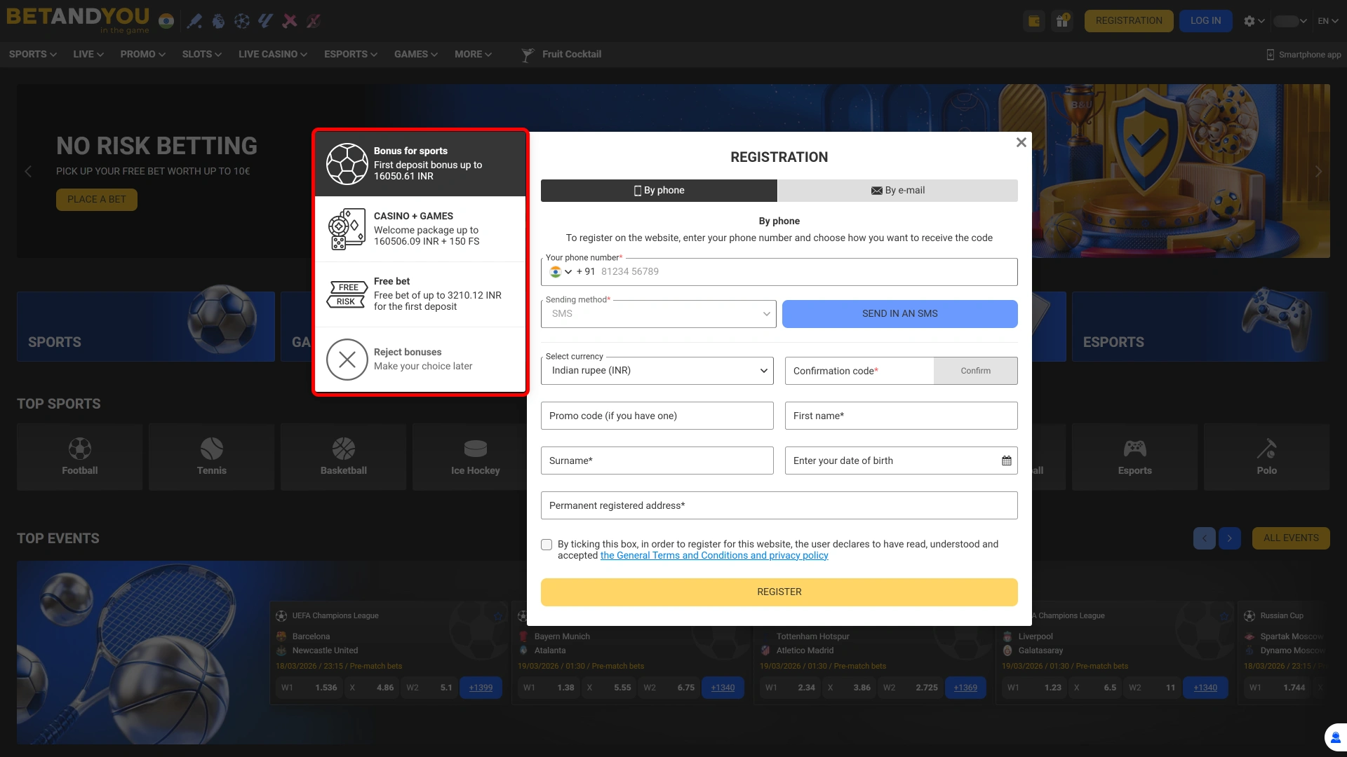 Pick a sports or casino offer during your Betandyou Register session.