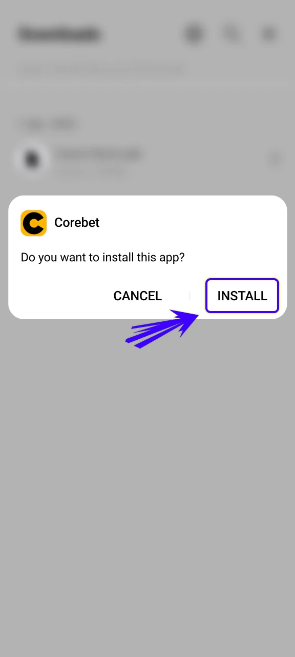 Tap the Android APK and confirm the Crorebet App installation.