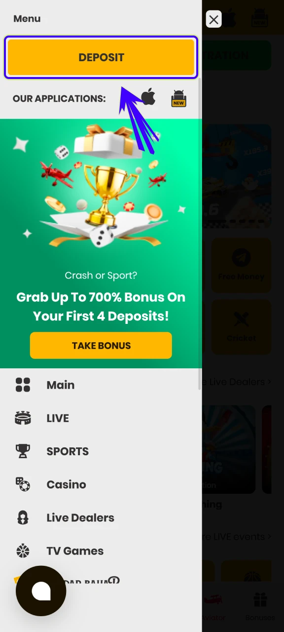 Log in to your created account and make first bet using the Crorebet App.