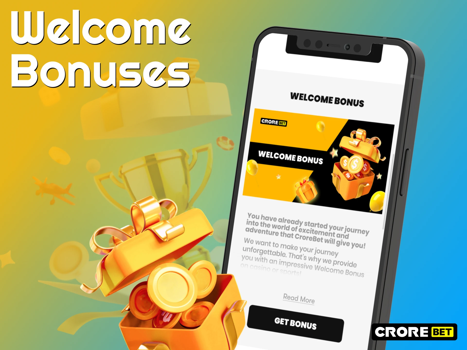 Claim Crorebet App welcome bonuses for sports and online casino games.