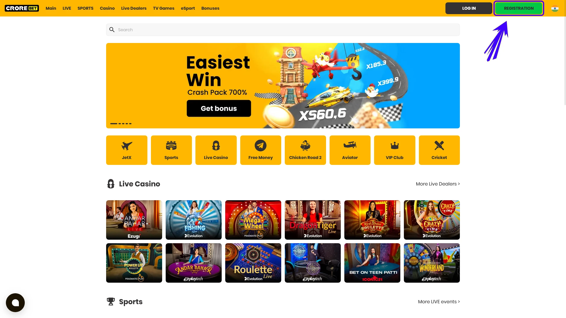 Start the official Crorebet registration by clicking the join button.