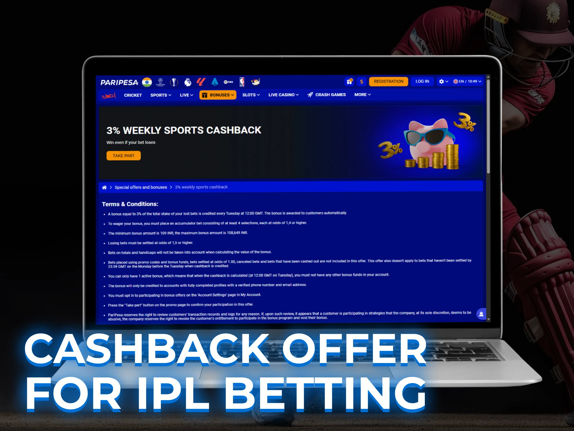 Detailed explanation of cashback bonuses for IPL betting, covering loss refunds and percentage-based rebates.