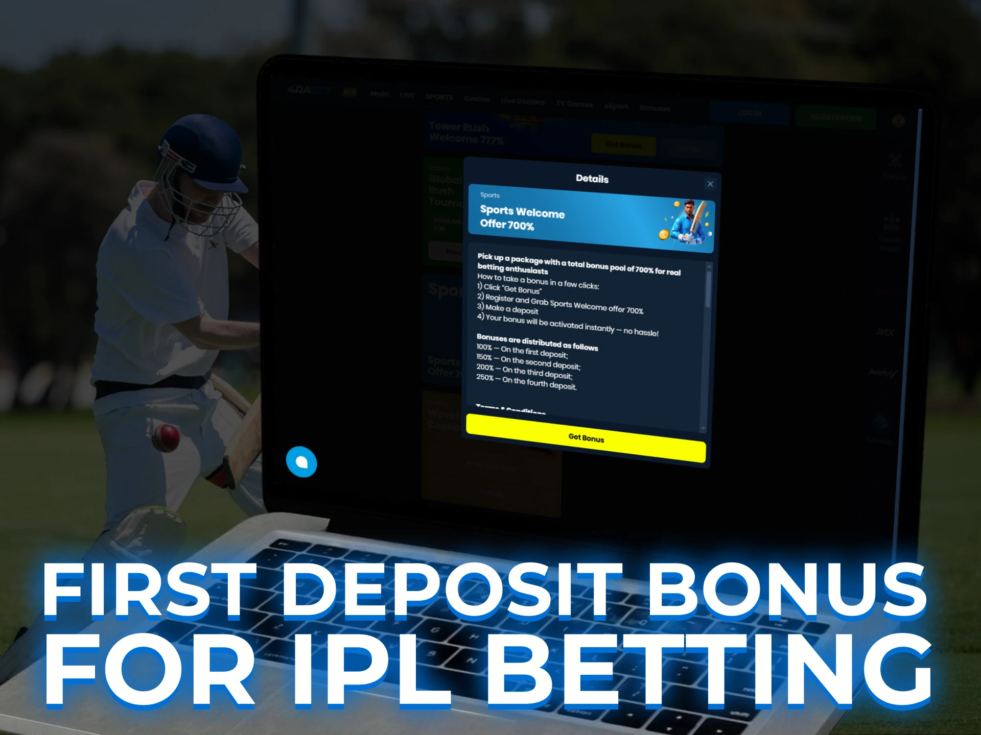Detailed explanation of the first deposit welcome bonus for IPL betting, covering matching percentages and initial funding rewards.