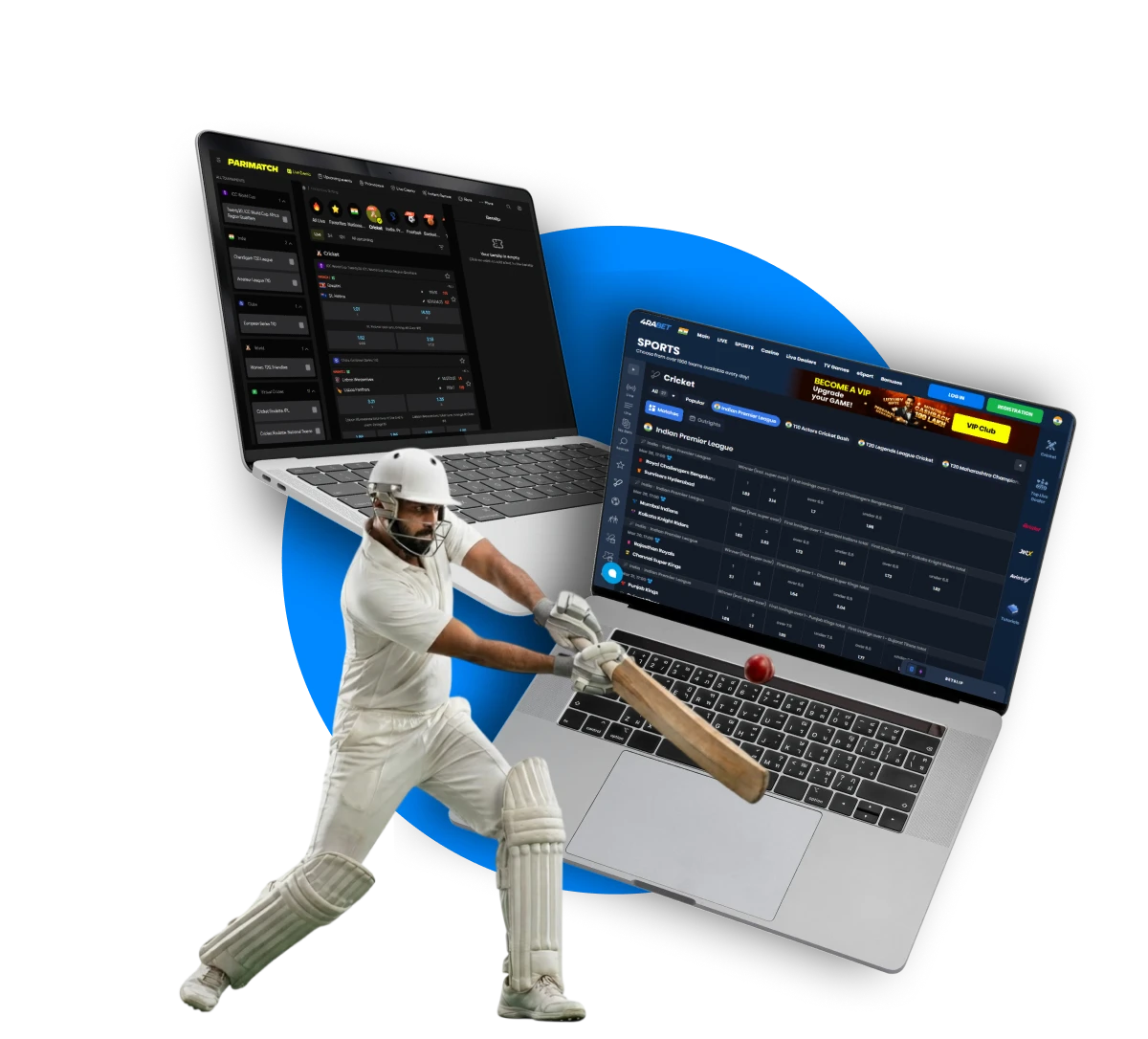 An official IPL betting site header featuring a sportsbook logo, login and registration buttons, and a navigation menu for cricket betting.